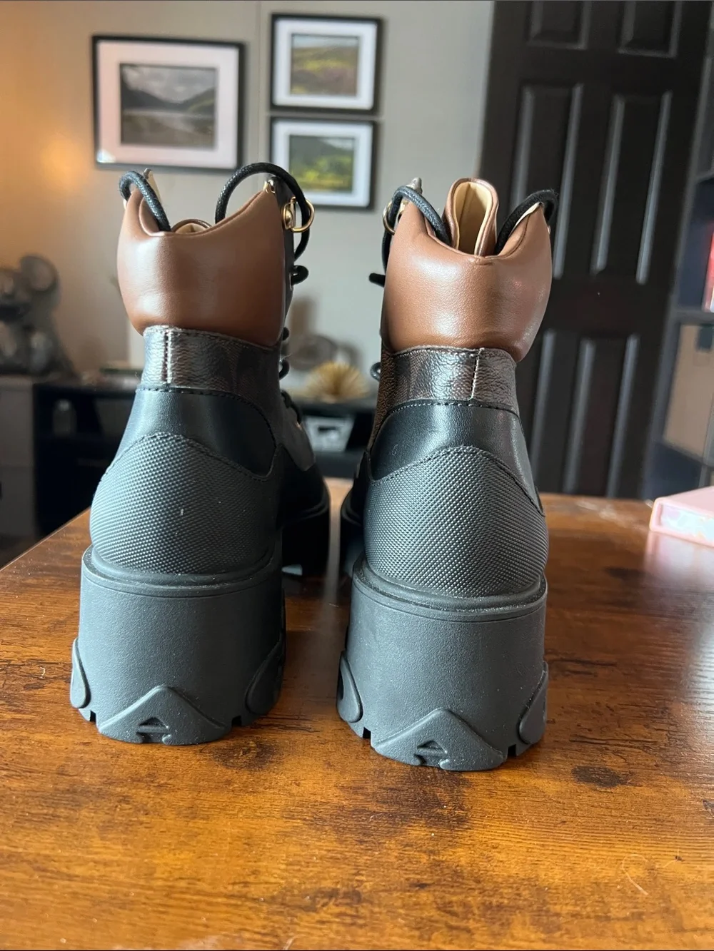 Coach Brown Black Signature Lug Boot